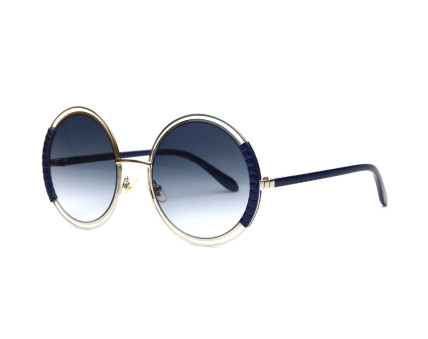 "The Muse" | Retro Round Sunglasses - Navy Blue & Gold