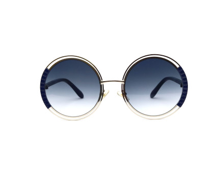 "The Muse" | Retro Round Sunglasses - Navy Blue & Gold