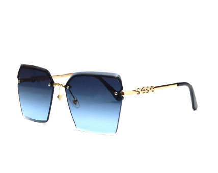 "The Heiress" | Rimless Geometric Sunglasses - Blue & Gold